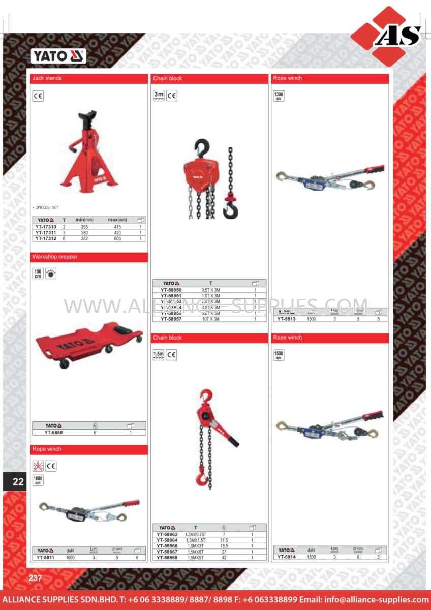 YATO Jack Stands / Workshop Creeper / Rope Winch / Chain Block YATO Special  Automotive Tools & Equipment YATO