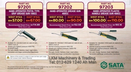 SATA Hand-Operated Grease Gun 97201, 97202, 97203 