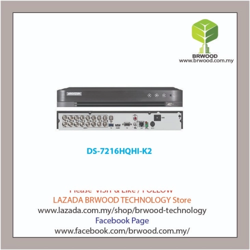 HIKVISION DS-7216HQHI-K2: Turbo HD 16CH Analog 2MP H.265 / H.265+ Compression Full HD c/w 2 HDD Slot Digital Video Recorder