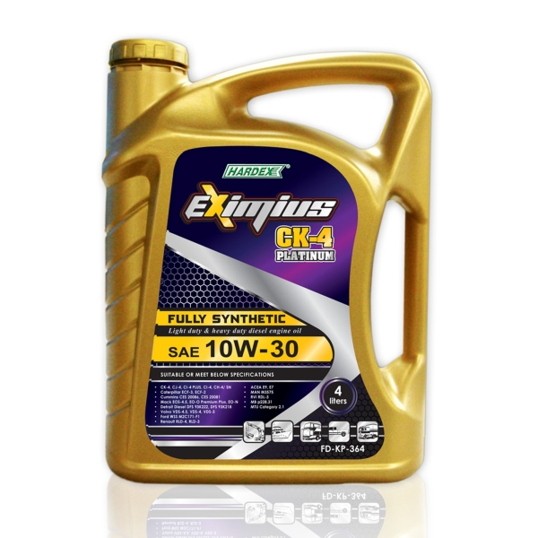 Eximius CK-4 Platinum SAE 10W-30 4L FULLY SYNTHETIC LIGHT & HEAVY DUTY DIESEL ENGINE OIL LUBRICANT PRODUCTS Pahang, Malaysia, Kuantan Manufacturer, Supplier, Distributor, Supply | Hardex Corporation Sdn Bhd