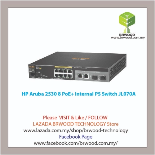 HP Aruba JL070A: Aruba 2530 8 PoE+ Internal PS 8 port 10/100 PoE+ 2xGBase-T 2xSFP w/ Internal Power Supply Switch