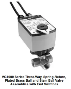 VG1000 Series Three-Way, Plated Brass Ball and Stem, NPT End Connections Ball Valve Assemblies with 