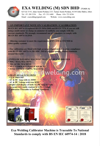 BS EN IEC 60974-14 VALIDATION / CALIBRATION WELDING MACHINE Johor Bahru (JB), Malaysia, Austin Perdana Supplier, Suppliers, Supply, Supplies | Exa Welding (M) Sdn Bhd