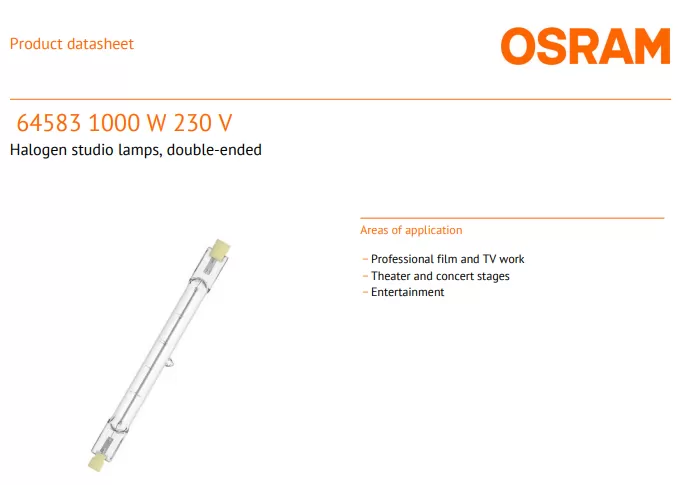 OSRAM 64583 1000W 230V 28LM R7S 3200K WARM WHITE HALOGEN STUDIO LAMPS  SWITCHES SCHNEIDER SWITCHES Kuala Lumpur (KL), Selangor, Malaysia Supplier,  Supply, Supplies, Distributor | JLL Electrical Sdn Bhd
