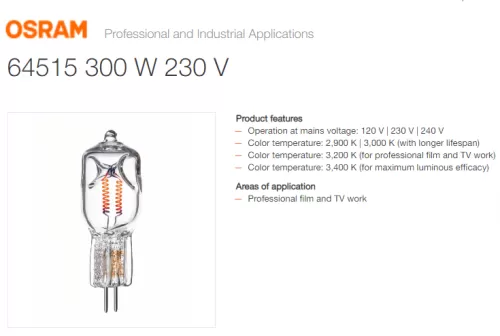 OSRAM 64515 230V 300W GX6.35 CP96