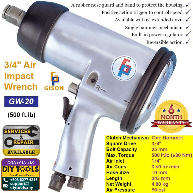 GISON 3/4″ Air Impact Wrench (500 ft 