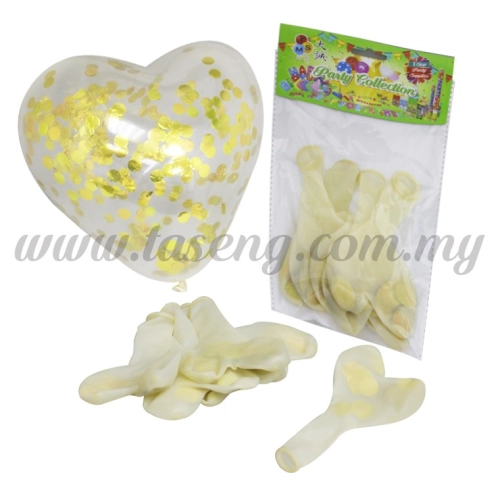 12 inch Clear Heartshape Balloon With Confetti 5pcs (B-CHS5C)