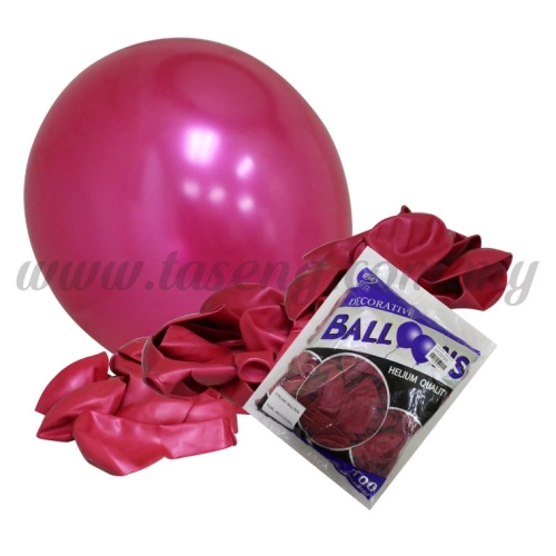 12inch Metallic Round Balloon - Pearl Red Fuchsia 100pcs (B-12BK-PRF)