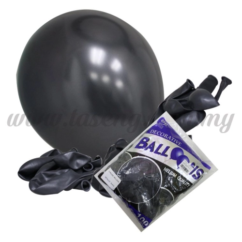 12inch Metallic Round Balloon - Black 100pcs (B-12BK-M8)