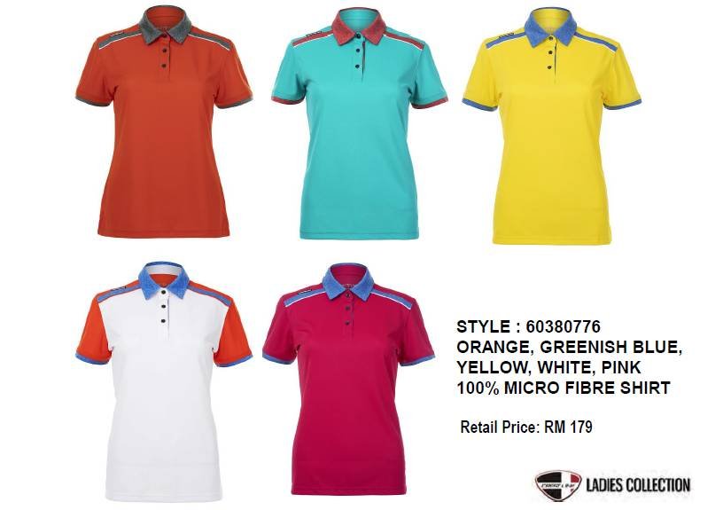 CREST LINK LADIES COLLECTION ORANGE/GREENISH BLUE/YELLOW/WHITE PINK 100% MICROFIBER SHIRT