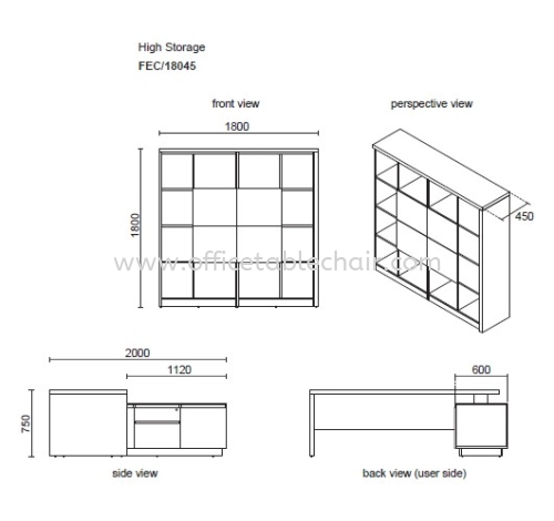 FERNI EXECUTIVE DIRECTOR OFFICE TABLE WITH SIDE OFFICE CABINET & HIGH OFFICE CABINETSPECIFICATION 2