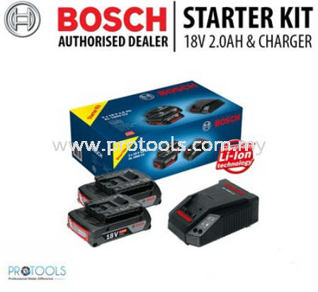 Bosch Starter Kit 18V - 2.0Ah x 2 Batt, AL 1860 CV Charger (Black) Others Johor Bahru (JB), Malaysia, Senai Supplier, Suppliers, Supply, Supplies | Protools Hardware Sdn Bhd