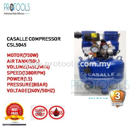 CASALLE AIR COMPRESSOR CSL5045 - OILESS - SILENT COMPRESSOR - 3 MONTH WARRANTY Others Johor Bahru (JB), Malaysia, Senai Supplier, Suppliers, Supply, Supplies | Protools Hardware Sdn Bhd