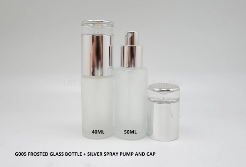 G005 FROSTED GLASS BOTTLE + SILVER SPRAY PUMP & CAP