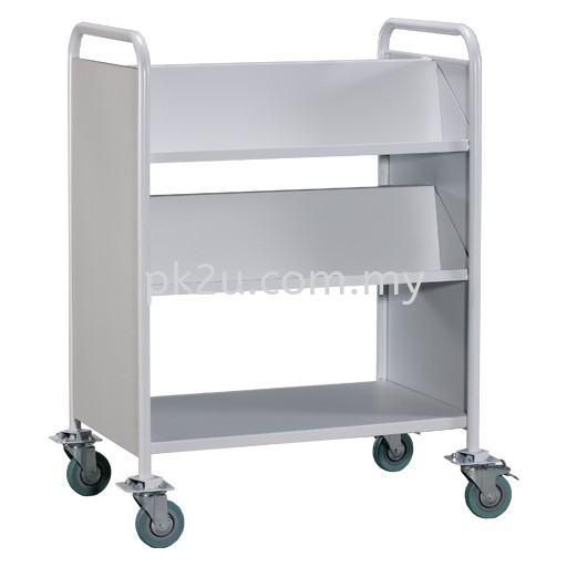 LBEM-3L-G2-Double Sided Book Trolley C/W Steel End Panel - 4 Slanting & 1 Flat Shelves Book Trolley Library Shelving / Library Equipment Steel Furniture Johor Bahru (JB), Malaysia Supplier, Manufacturer, Supply, Supplies | PK Furniture System Sdn Bhd