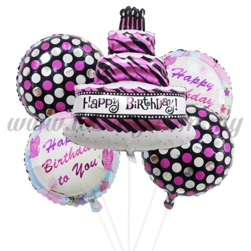 Foil Balloon Happy Birthday 3 Layer Set (Zebra Cake) - 5 in 1 (FB-MC-T008)