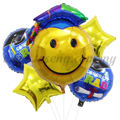 Foil Ballloon Congrates Grad Set (Smiley Face) - 5 in 1 (FB-MC-T017)