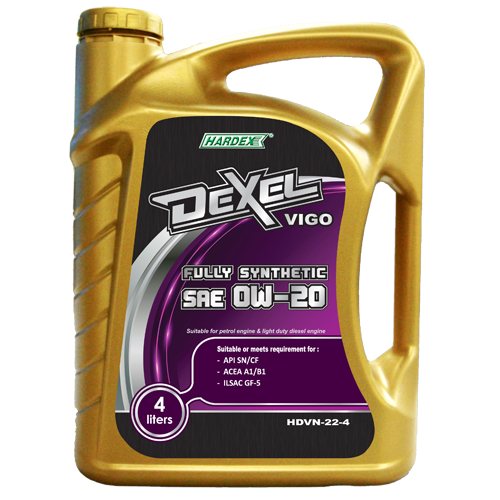 Hardex Dexel Vigo SAE 0W-20 4L HARDEX DEXEL VIGO SERIES FULLY SYNTHETIC ENGINE OIL PETROL & LIGHT DUTY DIESEL ENGINE OIL - DEXEL SERIES LUBRICANT PRODUCTS Pahang, Malaysia, Kuantan Manufacturer, Supplier, Distributor, Supply | Hardex Corporation Sdn Bhd