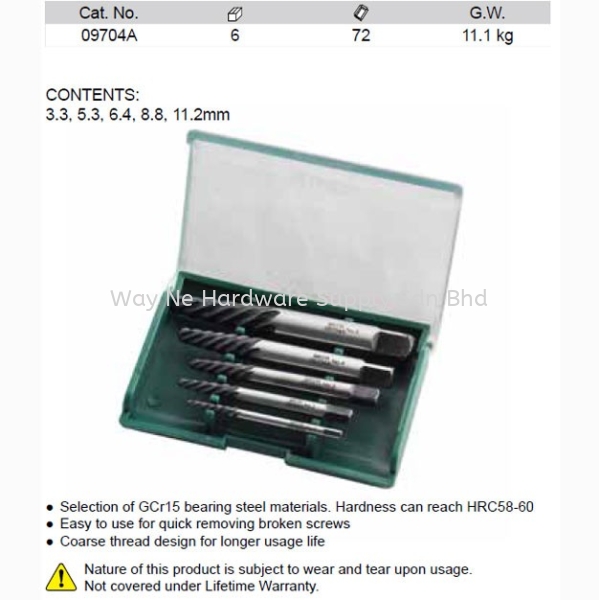 09704A - Pc Coarse Threaded Extractor Set Auto Specialty SATA Hand & Air Tools Selangor, Malaysia, Kuala Lumpur (KL), Klang Supplier, Suppliers, Supply, Supplies | Way Ne Hardware Supply Sdn Bhd