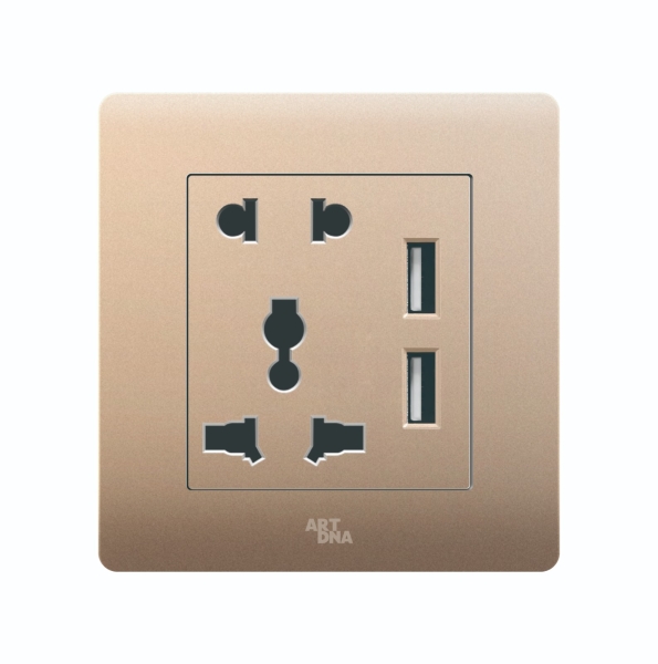 UNIVERSAL SOCKET C/W 3.4A USB CHARGER Champagne Gold A38 Modern Series Johor Bahru (JB), Malaysia, Selangor, Kuala Lumpur (KL) Supplier, Suppliers, Supply, Supplies | Art Dna (M) Sdn Bhd