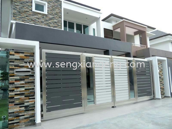 Stainless Steel Swing Main Gate Stainless Steel Main Gate Stainless Steel  Johor Bahru JB Electrical Works, CCTV, Stainless Steel, Iron Works Supply Suppliers Installation  | Seng Xiang Electrical & Steel Sdn Bhd