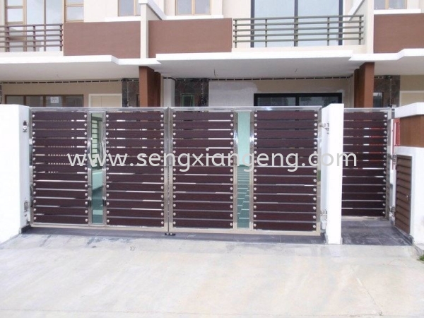 Stainless Steel Swing Main Gate with small main door Stainless Steel Main Gate Stainless Steel  Johor Bahru JB Electrical Works, CCTV, Stainless Steel, Iron Works Supply Suppliers Installation  | Seng Xiang Electrical & Steel Sdn Bhd