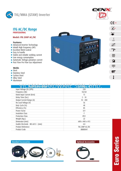 CENX WIN TIG INVERTER MACHINE ITG200P AC/DC CENX WIM WELDING EQUIPMENT ACCESSORIES Johor Bahru (JB), Malaysia, Mount Austin Supplier, Suppliers, Supply, Supplies | VICKMA HARDWARE SDN. BHD.