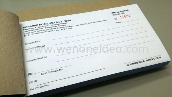 Official Receipt Book Bill Book / Pad Form Offset & Digital Print Johor Bahru (JB), Malaysia, Ulu Tiram Supplier, Suppliers, Supply, Supplies | Wen One Idea Enterprise