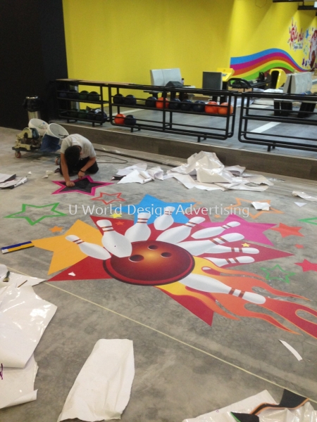 Bowling Center Inkjet sticker on ground at Penang INKJET WALLPAPER PRINTING Malaysia, Selangor, Klang, Kuala Lumpur (KL) Manufacturer, Supplier, Supply, Supplies | U World Design Advertising