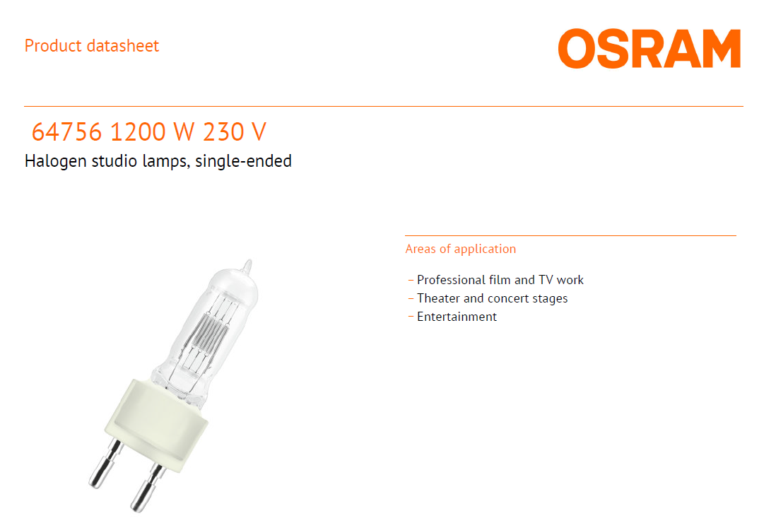 OSRAM 64756 230V 1200W G22 CP933200K