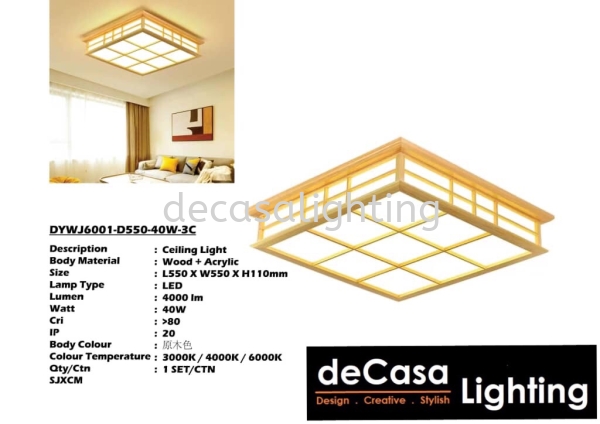 Wooden Ceiling Light (DYWJ6001-D550-40W-3C) Flat Type Ceiling Light CEILING LIGHT Selangor, Kuala Lumpur (KL), Puchong, Malaysia Supplier, Suppliers, Supply, Supplies | Decasa Lighting Sdn Bhd