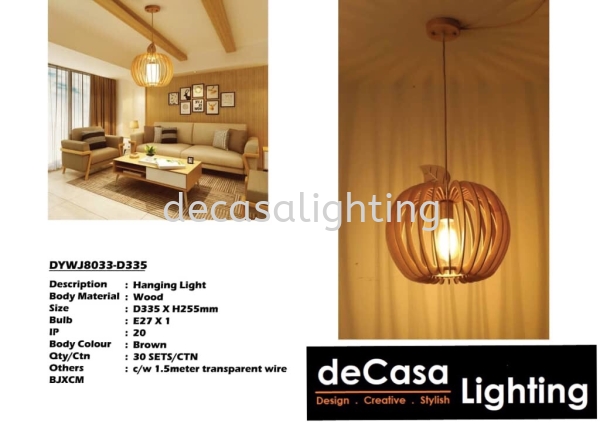 Wooden Pendant Ceiling Light (DYWJ8033-D335) Rope / Wood / Bamboo Pendant Light PENDANT LIGHT Selangor, Kuala Lumpur (KL), Puchong, Malaysia Supplier, Suppliers, Supply, Supplies | Decasa Lighting Sdn Bhd