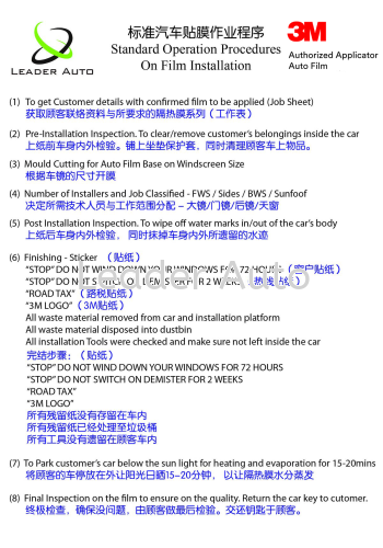 Standard Operation Procedures On Film Installation (SOP)