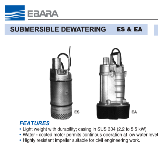 Ebara Submersible Dewatering Pumps Es & EA Ebara Pump Pumps Malaysia, Selangor, Kuala Lumpur (KL), Subang Jaya Supplier, Suppliers, Supply, Supplies | Summer Air-Conditioning Engineering Sdn Bhd
