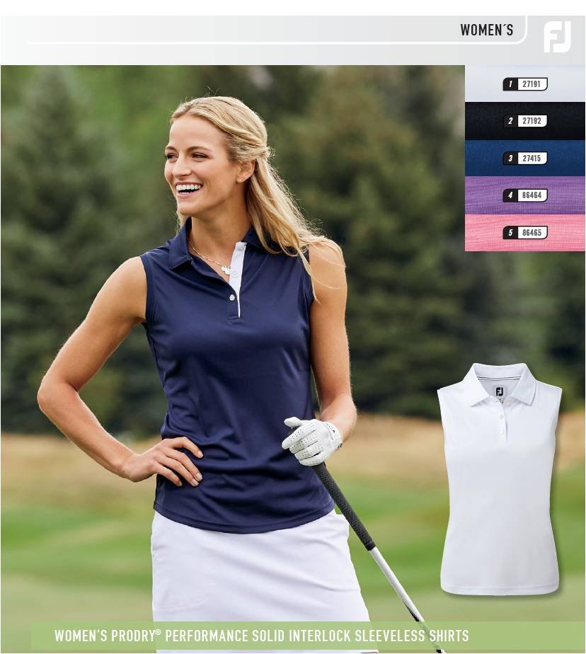 FJ WOMENS PRODRY PERFORMANCE SOLID INTERLOCK SLEEVELESS SHIRTS