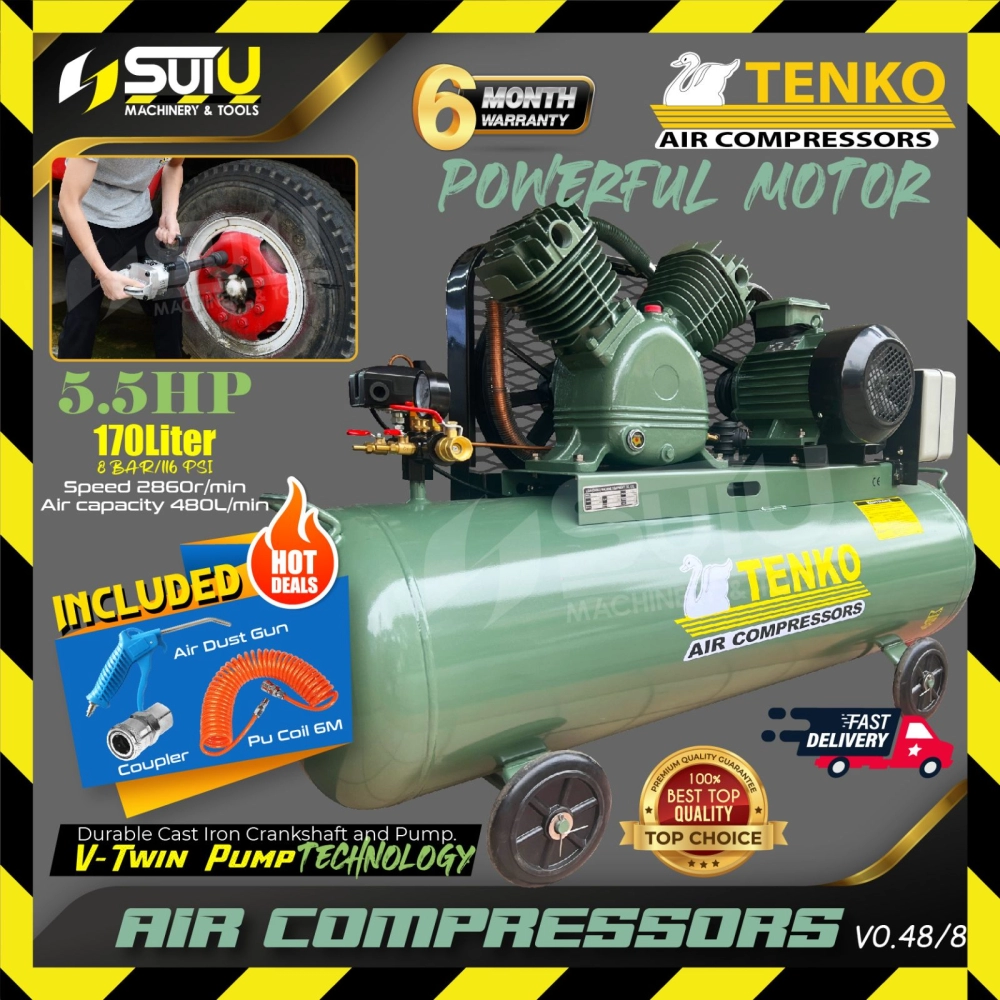 TENKO V-0.48 / V0.48 / V048/8 5.5HP 170L 8BAR Air Compressor / Kompressor 4kW 2860RPM