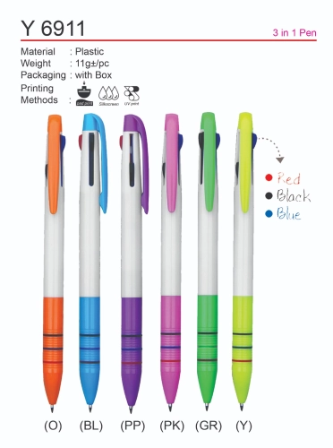 Y 6911 Plastic Pen (3 in 1 Pen) (A)