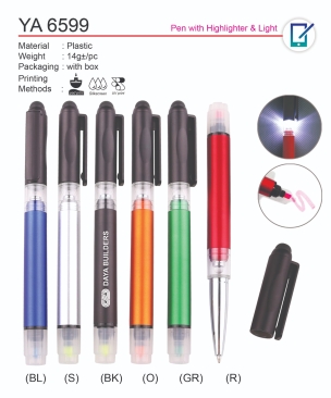 D*YA 6599 Plastic Pen (Pen with Highlighter & Light) (A)