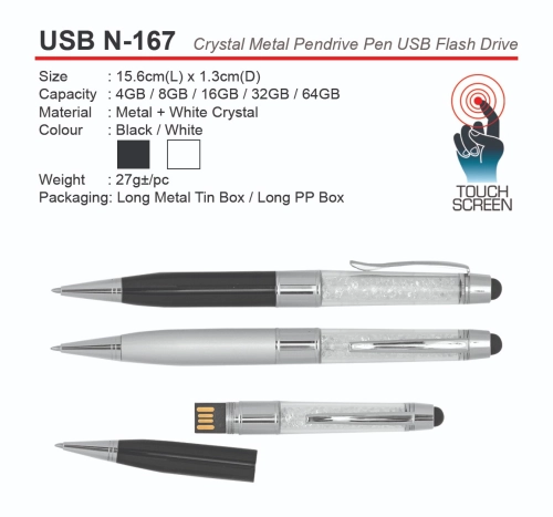 USB N-167 Crystal Metal Pendrive Pen USB Flash Drive (A)