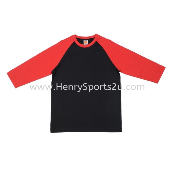 CT5602 Black with Red Oren Sport Cotton Round Neck Long Sleeve 3/4 Sleeve Round Neck Raglan T-shirt Comfy Cotton CT56 Oren Sport Round Neck T-Shirts - 100% Cotton  T-Shirt, Uniform, Cap & Apron Kuala Lumpur (KL), Malaysia, Selangor, Segambut Services, Supplier, Supply, Supplies | Henry Sports