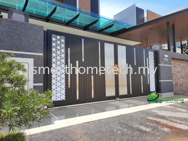 Fully Aluminium Gate (Stainless Steel Hairline) Aluminium Gate Melaka, Malaysia Supplier, Supply, Supplies, Installation | SmartHome Technology Solution