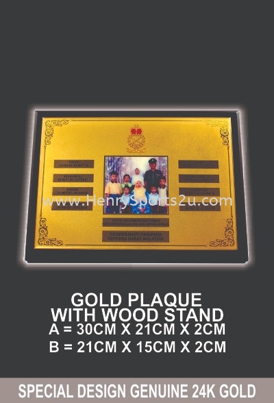 GOLD PLAQUE WITH WOOD STAND Golden Series Plaque Souvenir Stand / Plaque Award Trophy, Medal & Plaque Kuala Lumpur (KL), Malaysia, Selangor, Segambut Services, Supplier, Supply, Supplies | Henry Sports