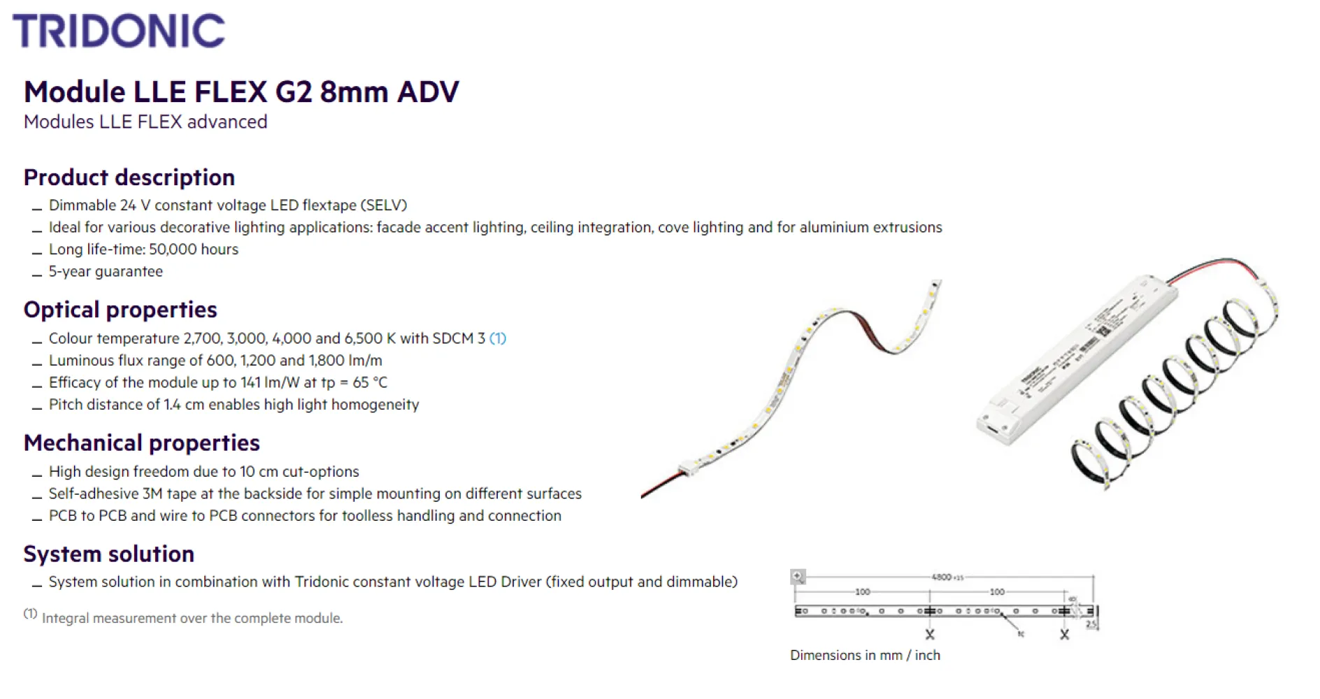 TRIDONIC LLE LED STRIP Module LLE FLEX G2 8mm ADV 24V