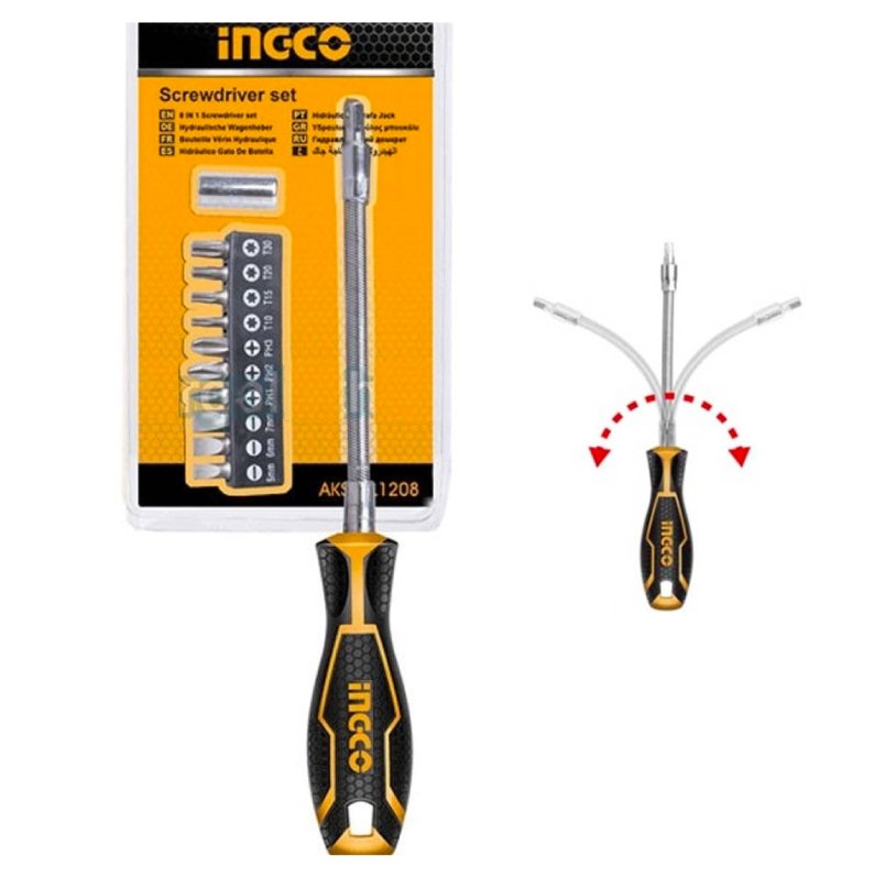 Ingco AKSDFL1208 12Pcs Flexible Shaft Screwdriver Set