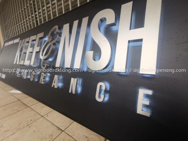 Keef & Nish Fragrance stainless steel 3D box up lettering LED backlit signboard at kota kemuning shah alam Stainless steel glod 3D Led backlit signage Selangor, Malaysia, Kuala Lumpur (KL) Pembuat, Pebekal, Pemasangan | Great Sign Advertising (M) Sdn Bhd