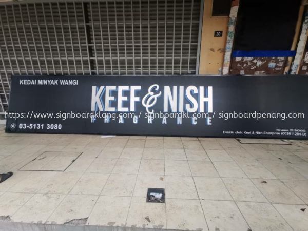 Keef & Nish Fragrance stainless steel 3D box up lettering LED backlit signboard at kota kemuning shah alam Stainless steel glod 3D Led backlit signage Kuala Lumpur (KL), Malaysia Pembinaan, Pasang, Pembekal | Great Sign Advertising (M) Sdn Bhd