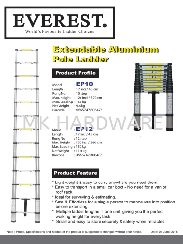 EXTENDABLE ALUMINIUM POLE LADDER