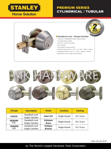 PREMIUM SERIES DEAD BOLT SINGLE CYLINDER