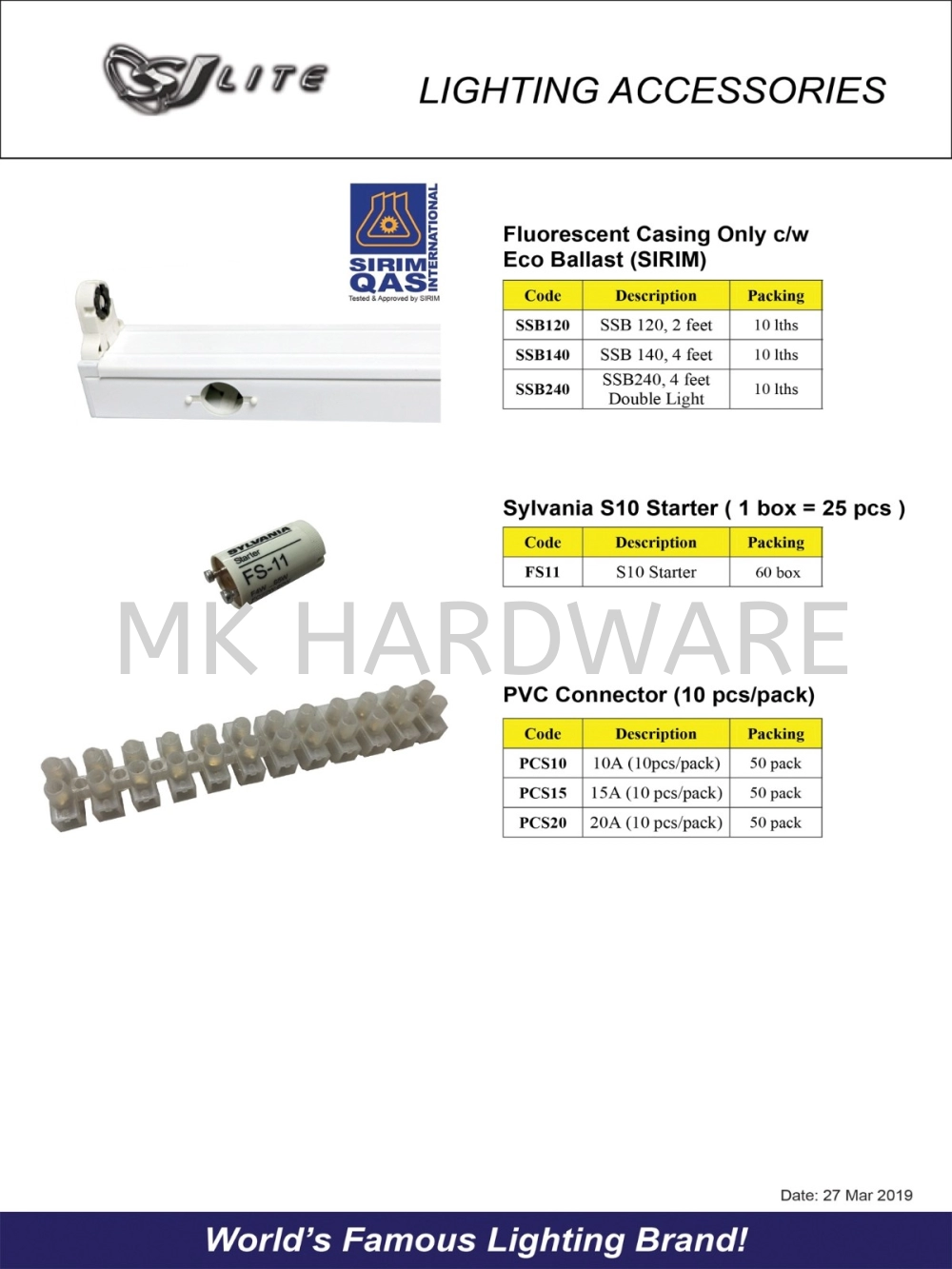 LIGTHING FLUORESCENT CASING/S10 STARTER/CONNECTOR