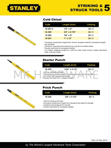 STANLEY COLD CHISEL/STARTER PUNCH / PRICK PUNCH